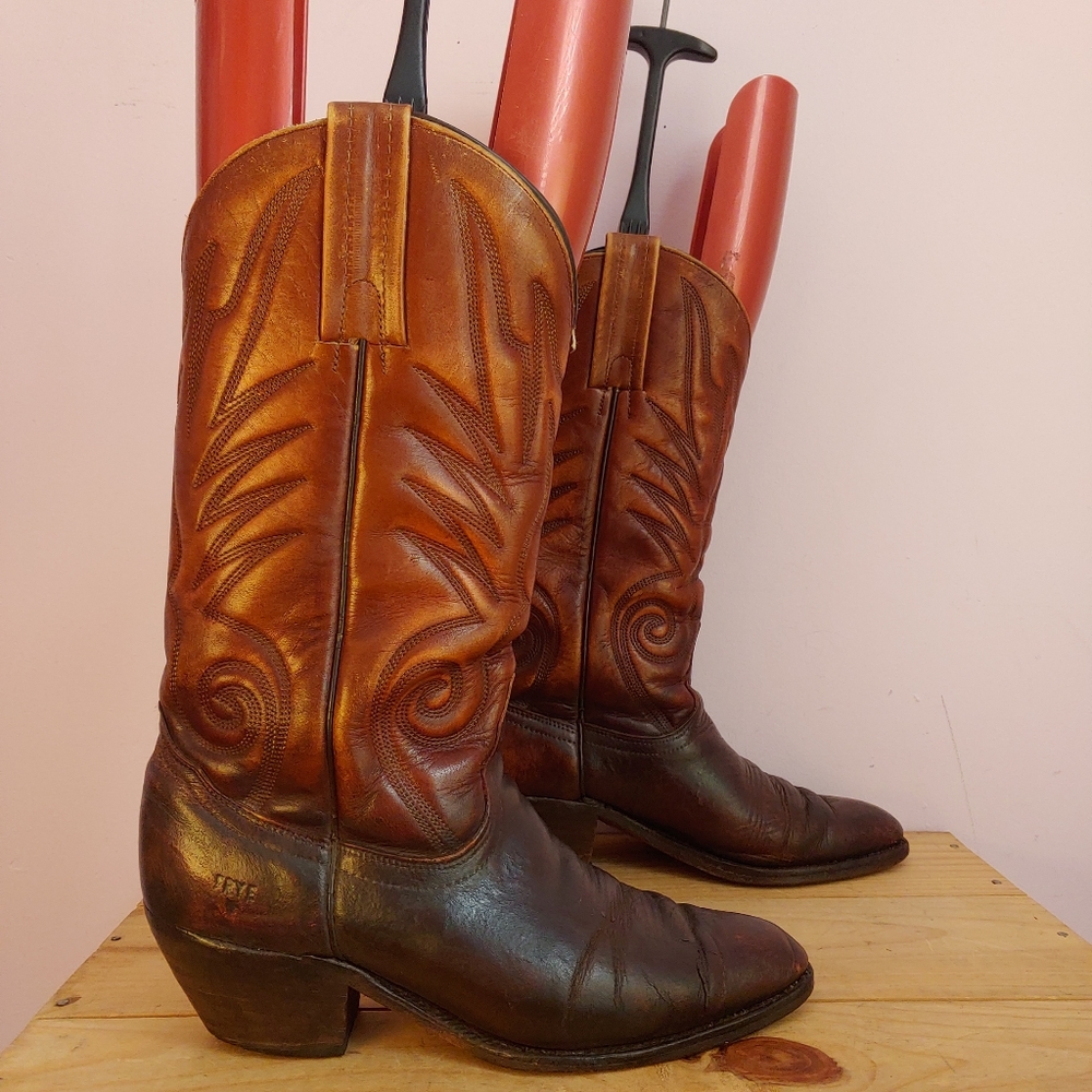 Vintage 90's Frye Brown Leather Cowboy/Western boots Men's Size 9.5 Made In USA